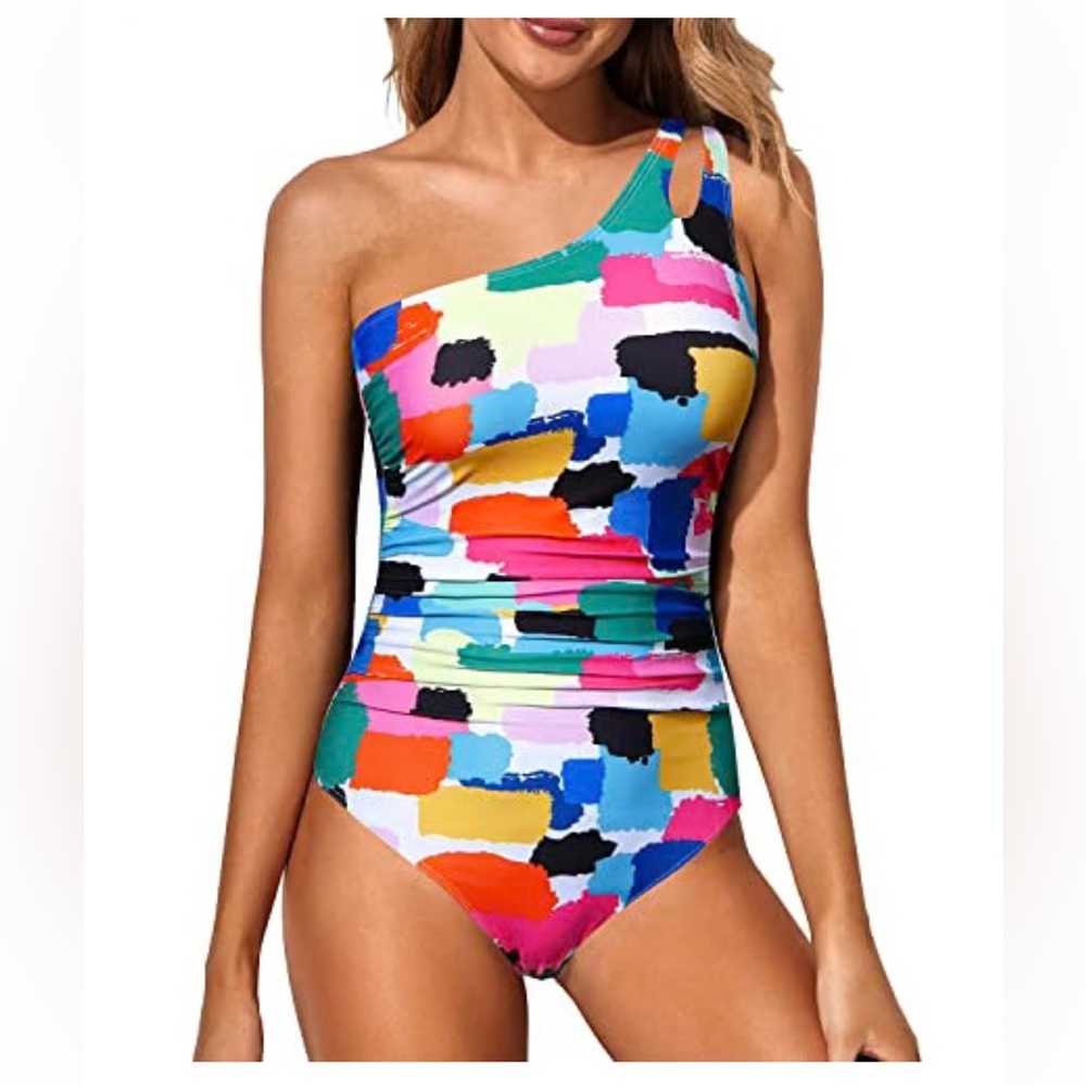 HOLIPICK NWT Women’s Full Coverage Aqua One Shoulder One Piece Bathing Suit L
